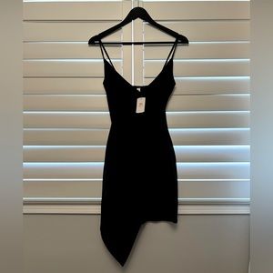 Room Service (M Boutique) Black Cross Front Slit Mini Dress - Asymmetric (S)